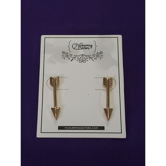 Shiny Yellow Gold Tone Straight Arrow Shaped Drop Earrings Pierced 1" NEW - Picture 1 of 7